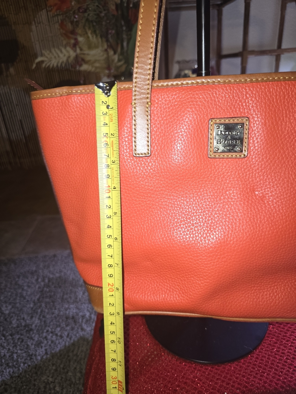 🦆Dooney & Bourke Orange Pebbled Leather Tote with Tan Trim EUC - Picture 14 of 15